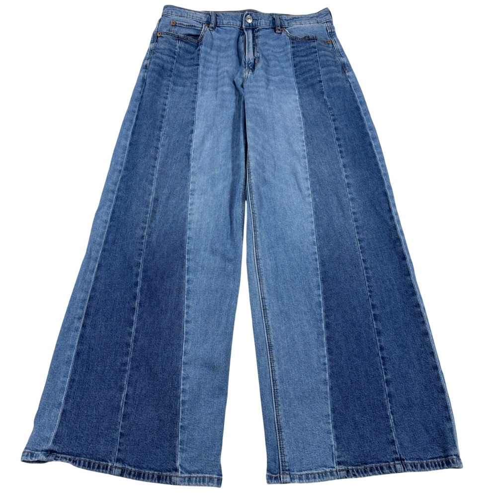 Y2K American Eagle Low-Rise Ultra Wide Leg Patchwork Jeans Size 4 Baggy Grunge